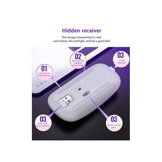 GUEETON Souris sans fil ultra-mince 2.4G Bluetooth double mode rechargeable argent