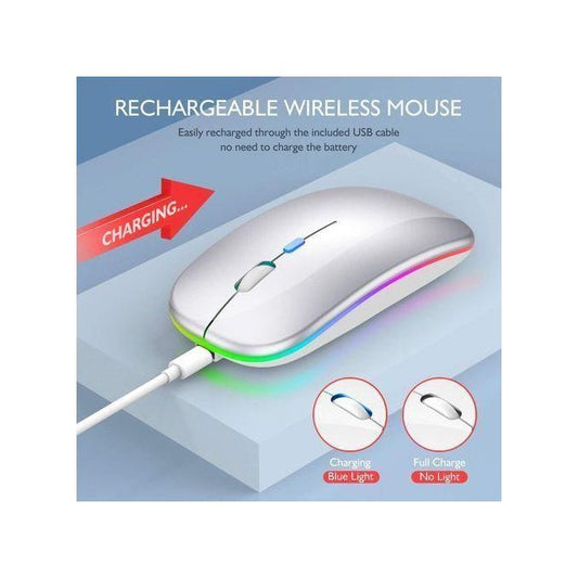 GUEETON Souris sans fil ultra-mince 2.4G Bluetooth double mode rechargeable argent