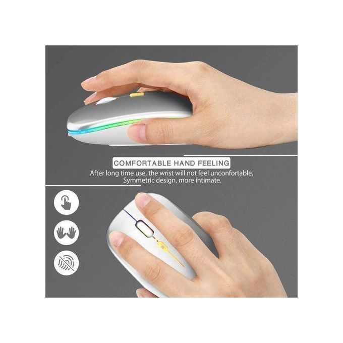 GUEETON Souris sans fil ultra-mince 2.4G Bluetooth double mode rechargeable argent